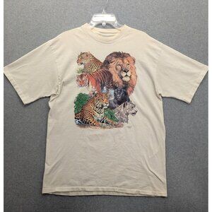 Vintage Big Cats Shirt Mens Extra Large Wildlife Graphic AllSport Made USA 90s